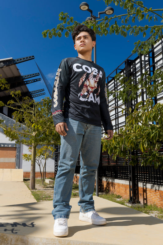Playera Jersey Negra Manga Larga Deportiva Unisex. Precio más IVA.