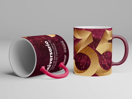 Taza de Cerámica 35 Aniversario Guinda. Precio mas IVA.